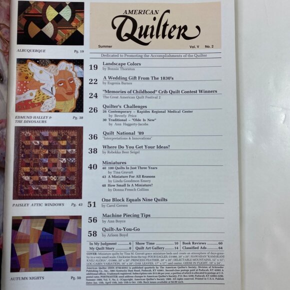 American Quilter Magazine Summer 1989 Vol. V No. 2 Quilting Projects Tips & Insp - Picture 3 of 8